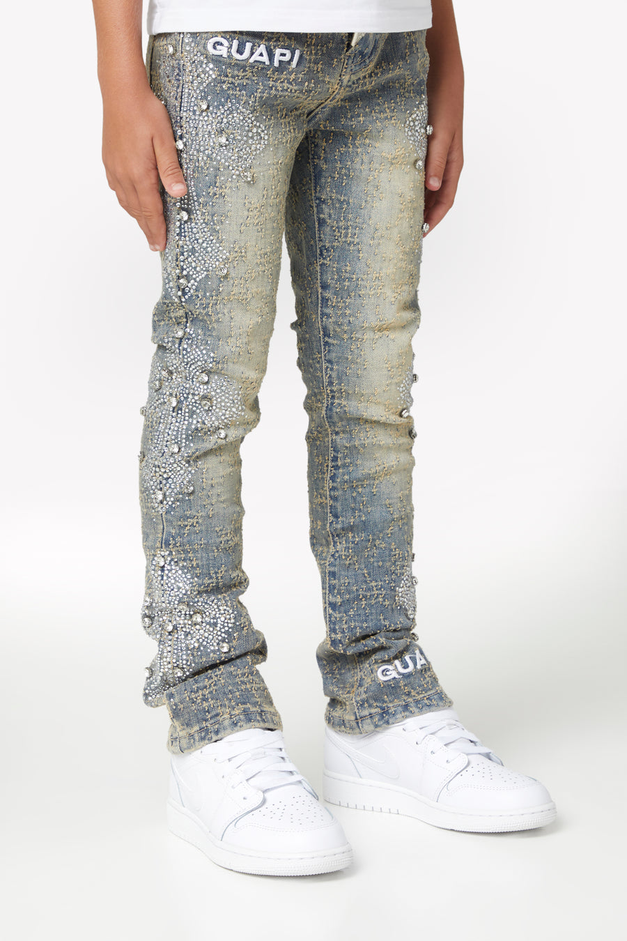 Vintage Blue Distressed Cross Kids Denim