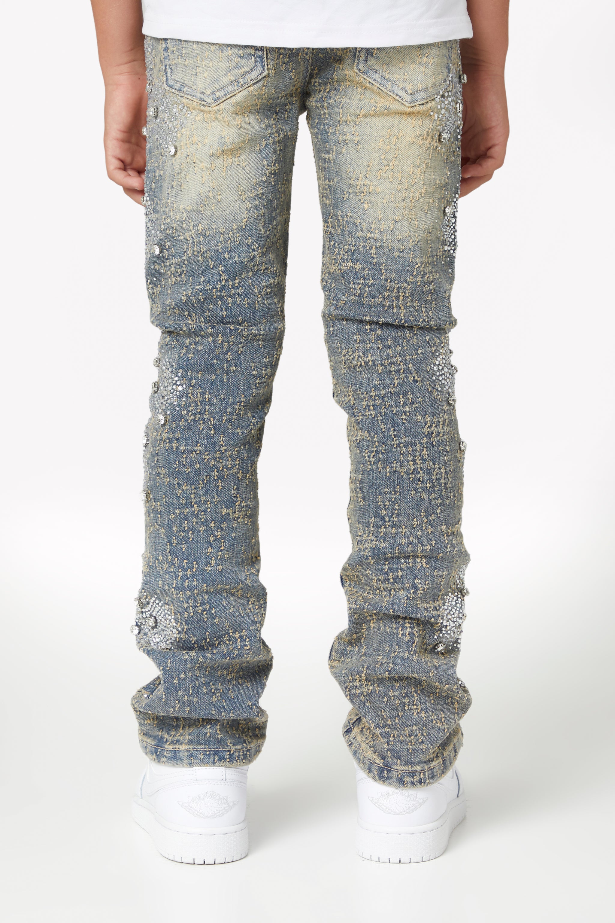 Vintage Blue Distressed Cross Kids Denim
