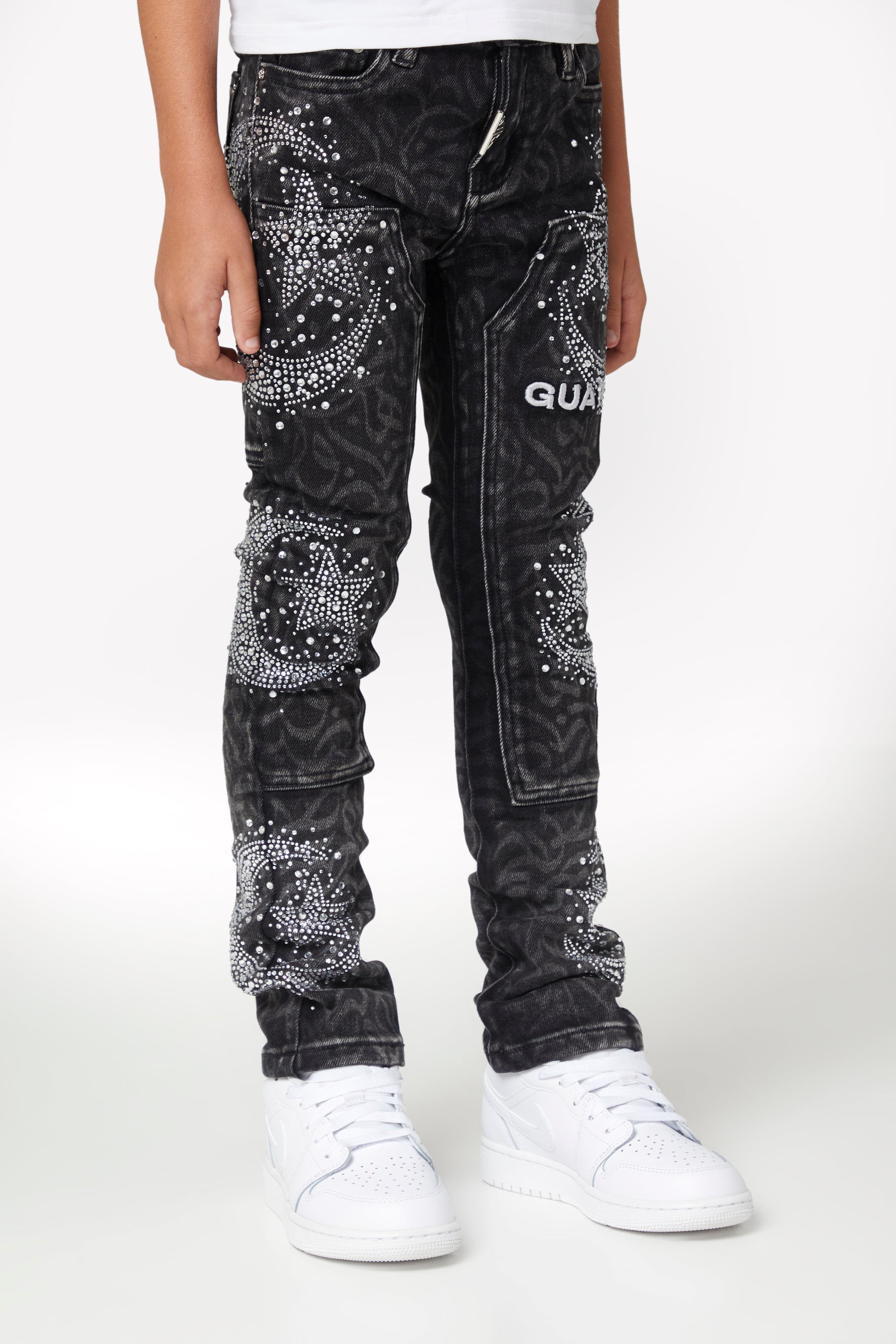 Obsidian Black Calligraphy Kids Denim