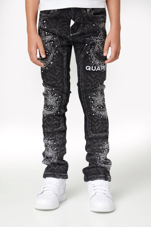 Obsidian Black Calligraphy Kids Denim