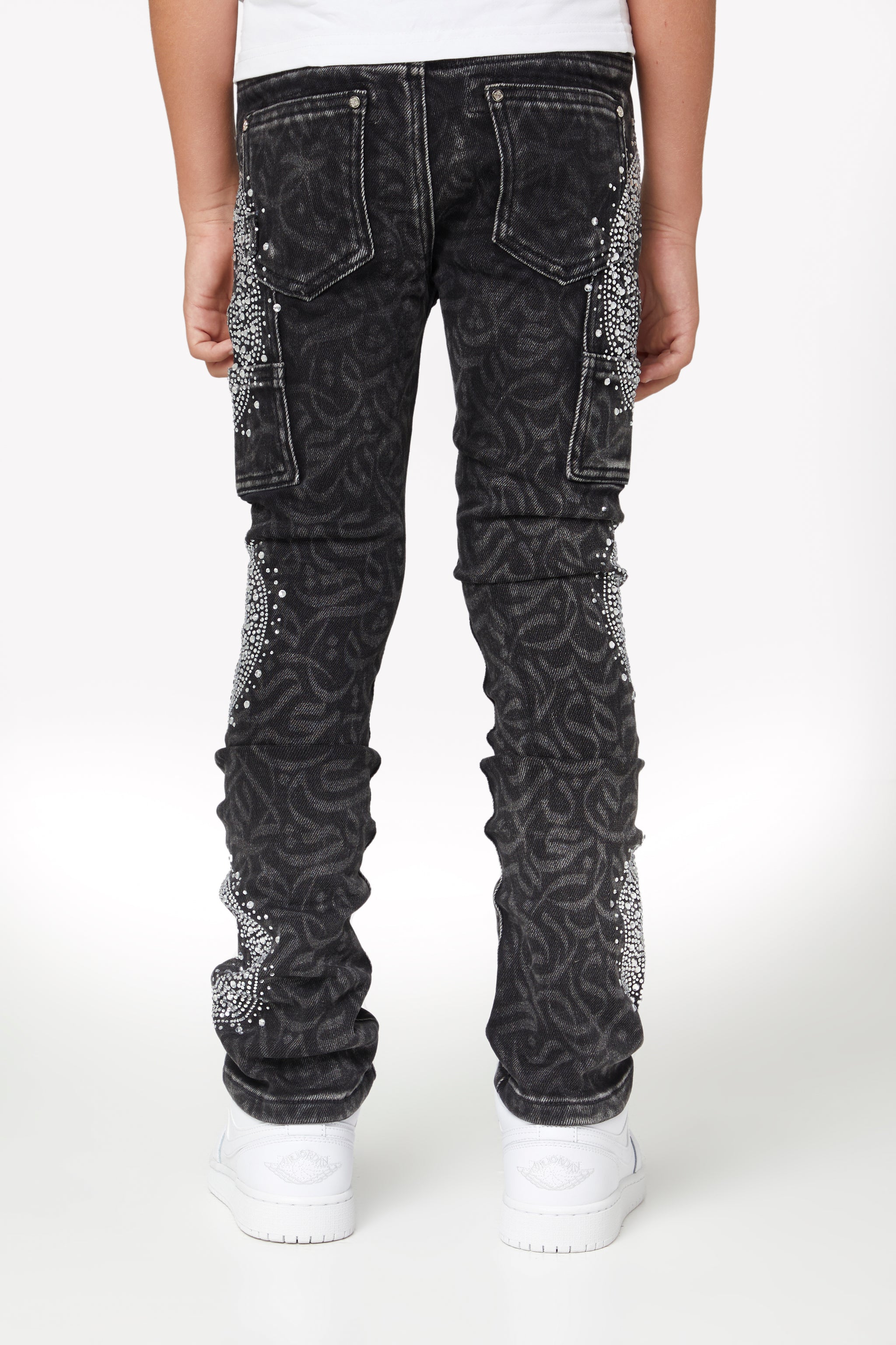 Obsidian Black Calligraphy Kids Denim