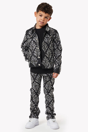 Obsidian Black Embellished Kids Denim Set