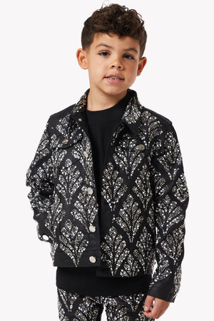 Obsidian Black Embellished Kids Denim Set