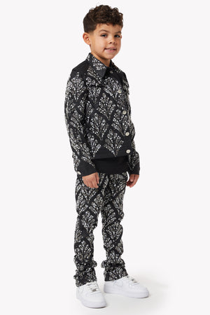 Obsidian Black Embellished Kids Denim Set
