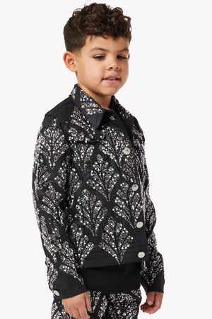 Obsidian Black Embellished Kids Denim Set
