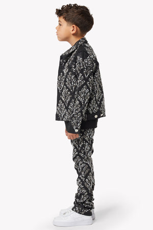 Obsidian Black Embellished Kids Denim Set
