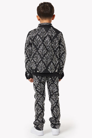 Obsidian Black Embellished Kids Denim Set
