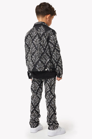 Obsidian Black Embellished Kids Denim Set