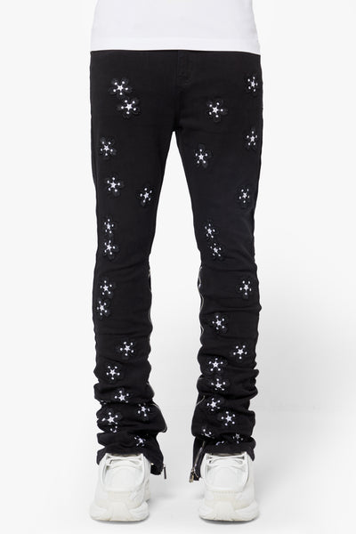 Obsidian Black Flowers Denim - Guapi Clothing