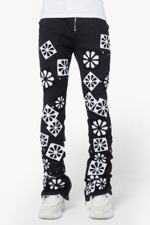 Obsidian Black Flowers Denim