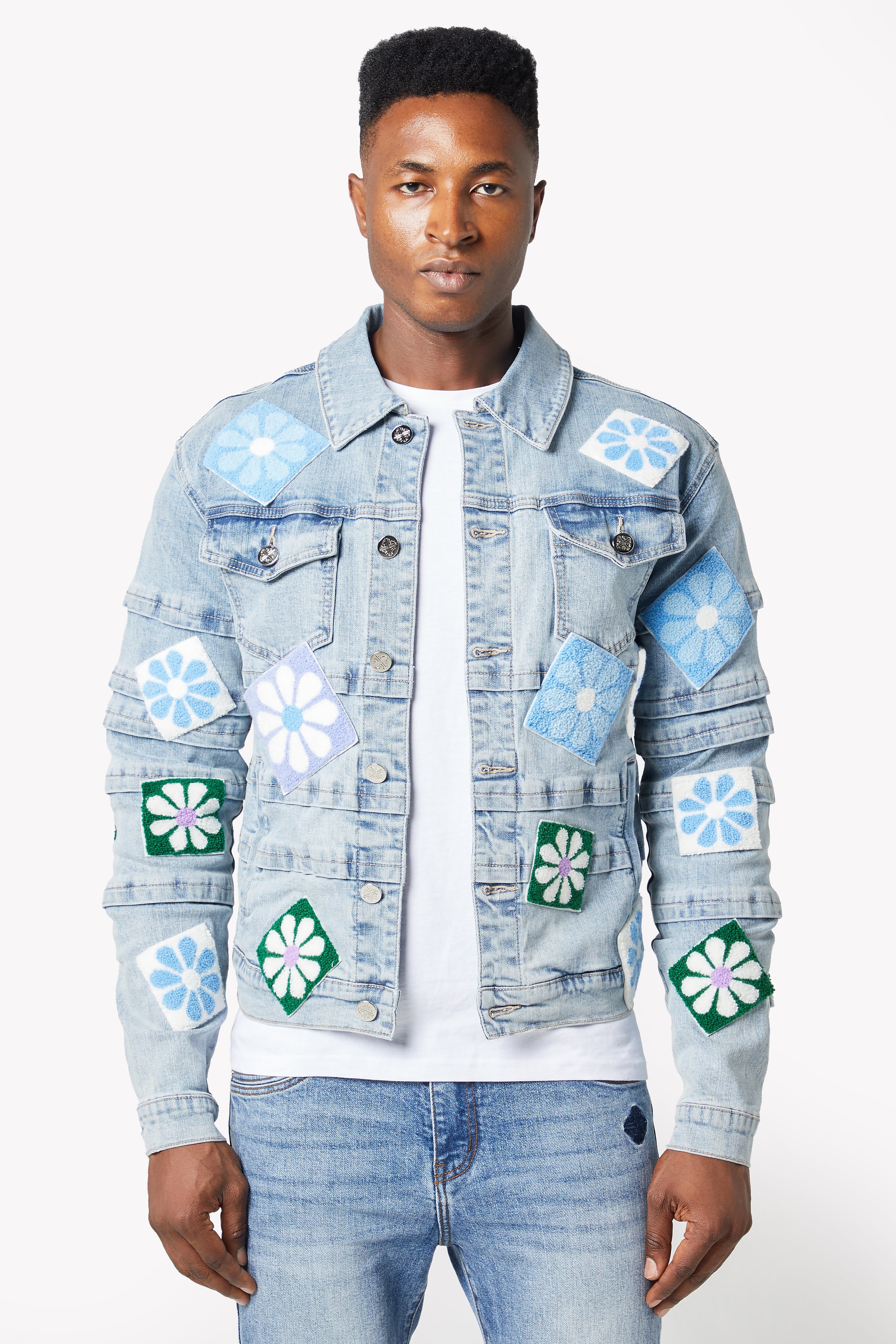 Poppy 花柄 SILVER FLOWER DENIM JACKET Silver flower denim jacket