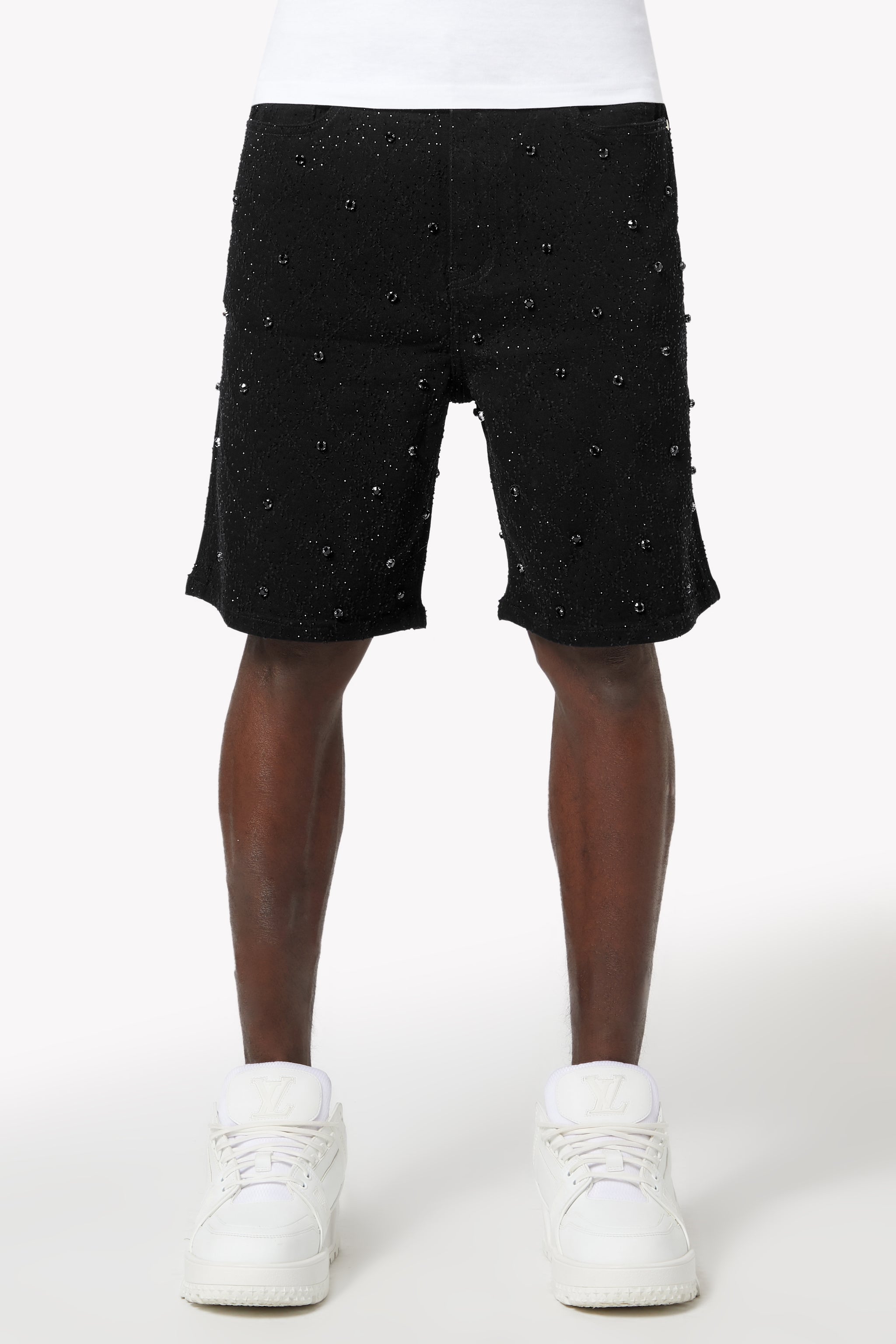 All Black Embellished Denim Shorts
