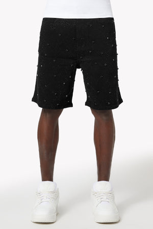 All Black Embellished Denim Shorts