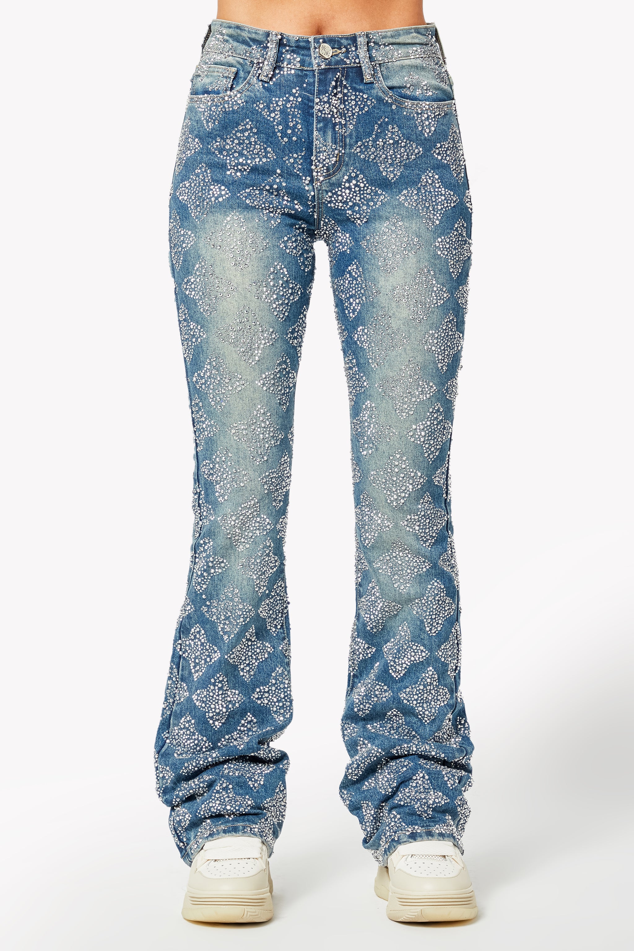 Vintage Blue Embellished Stacked Denim
