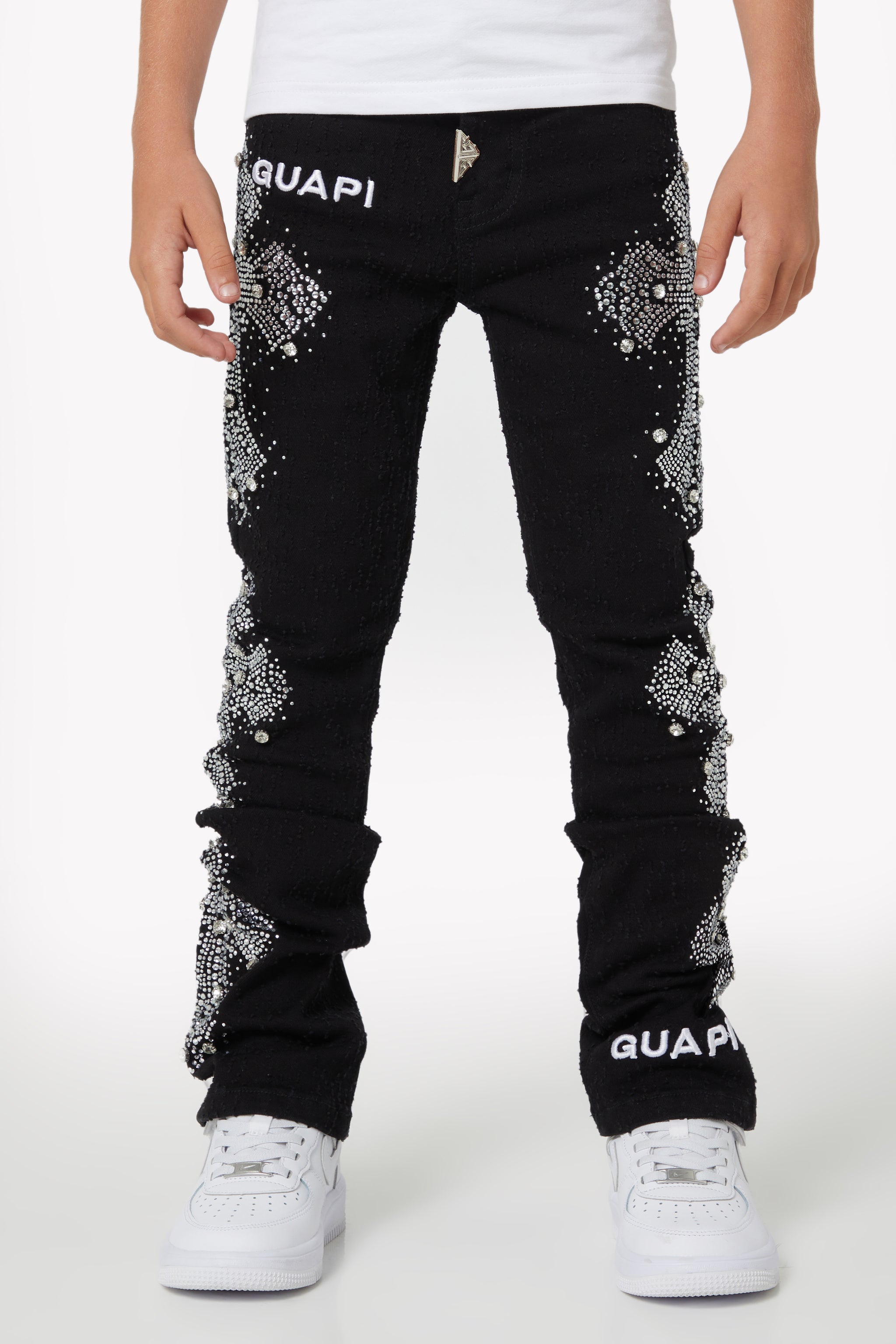 Obsidian Black Distressed Cross Kids Denim