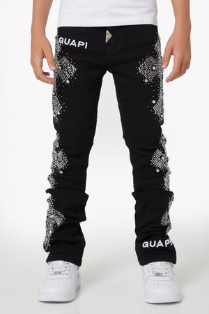 Obsidian Black Distressed Cross Kids Denim