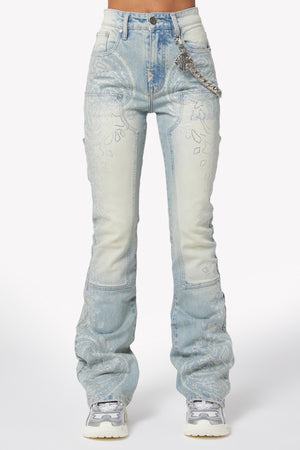 Aqua Blue Paisley Denim