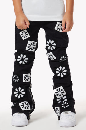 Obsidian Black Flowers Kids Denim