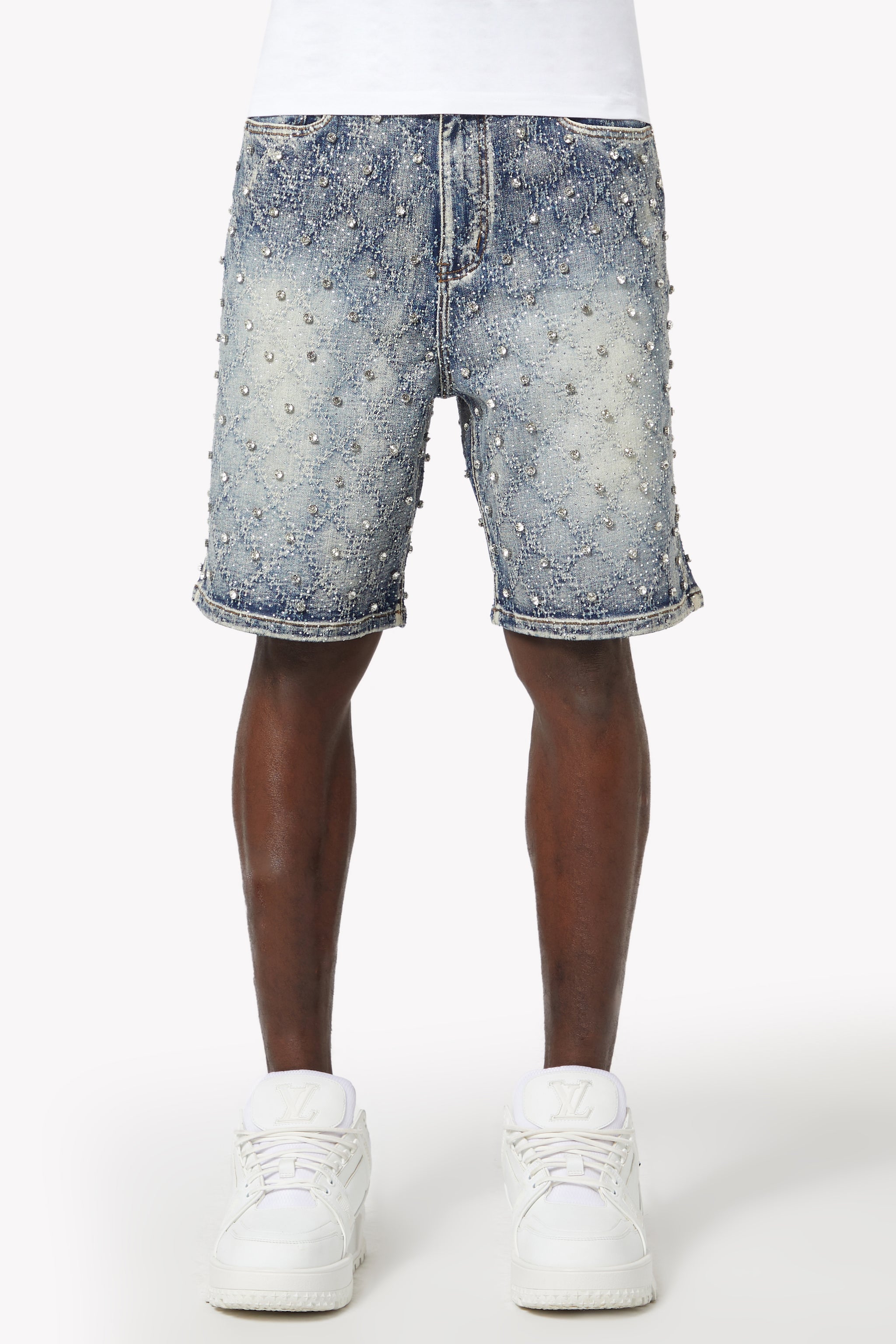 Aqua Blue Embellished Denim Shorts