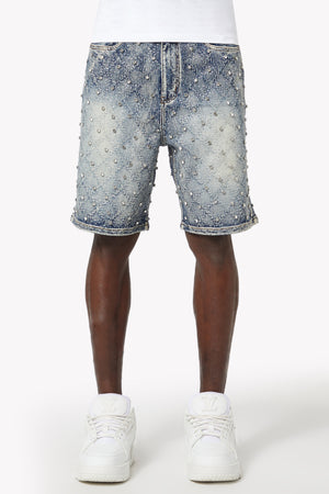 Aqua Blue Embellished Denim Shorts
