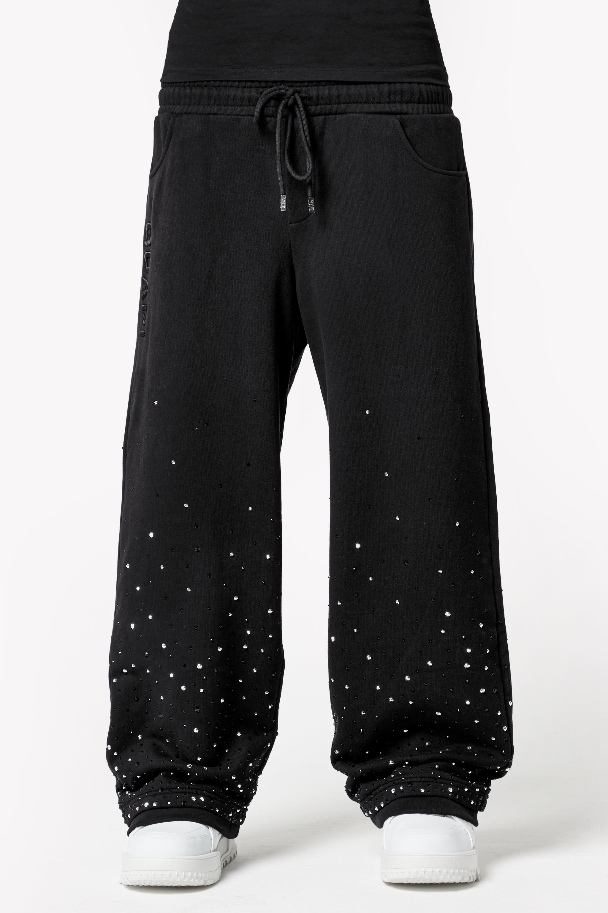 Obsidian Black Embellished Flared Sweat Pants