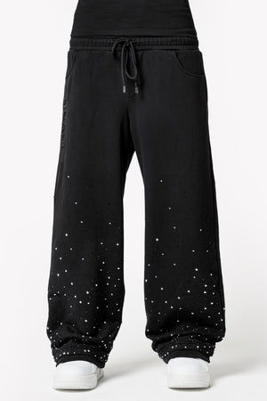 Obsidian Black Embellished Flared Sweat Pants