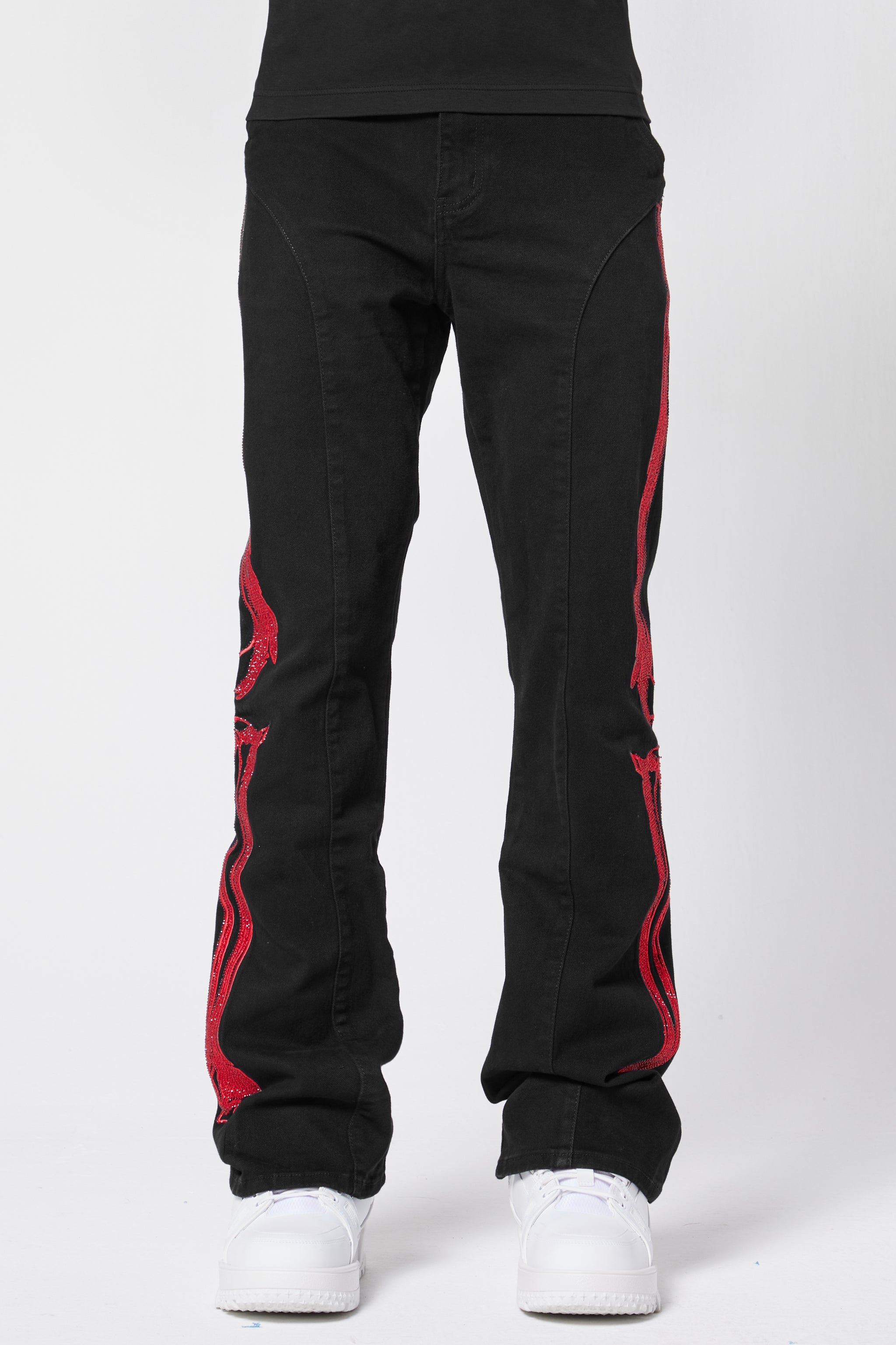 Obsidian Black Skeleton Flared Denim V2