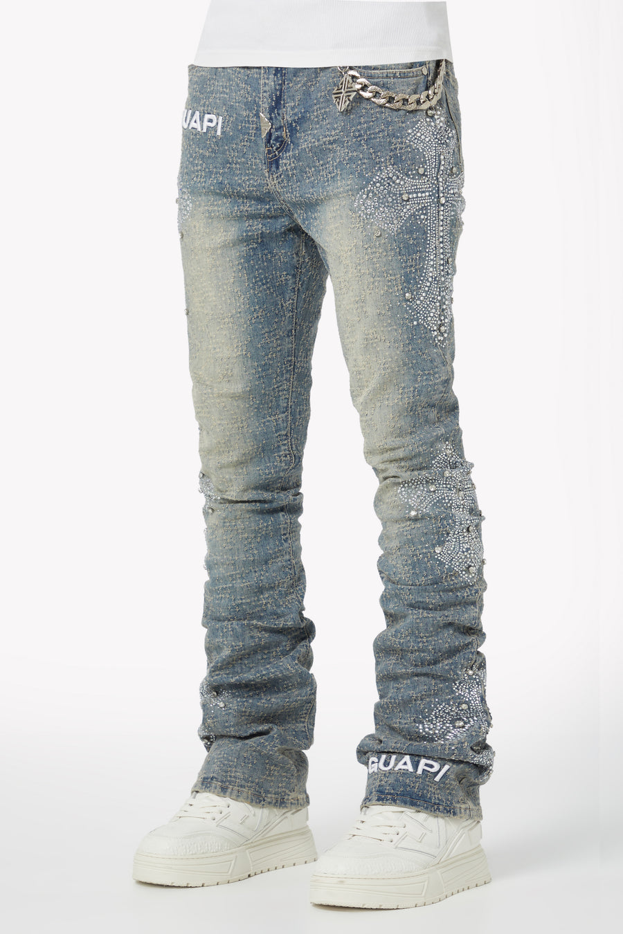 Vintage Blue Distressed Cross Denim