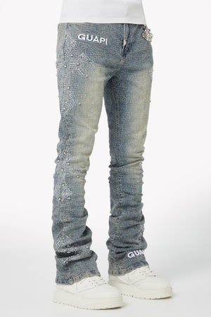Vintage Blue Distressed Cross Denim