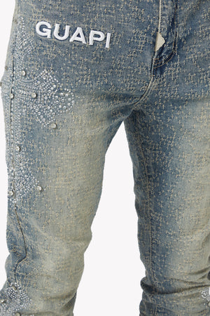 Vintage Blue Distressed Cross Denim