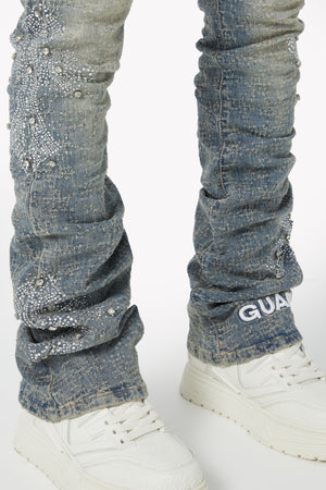 Vintage Blue Distressed Cross Denim