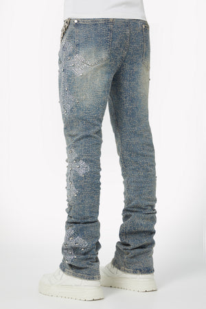 Vintage Blue Distressed Cross Denim