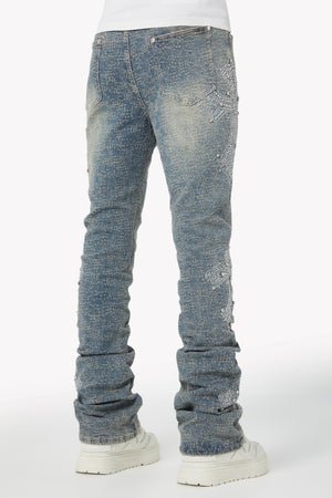 Vintage Blue Distressed Cross Denim