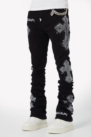 Obsidian Black Distressed Cross Denim