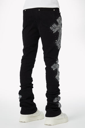 Obsidian Black Distressed Cross Denim