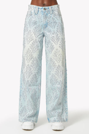 Aqua Blue Embellished Flared Denim