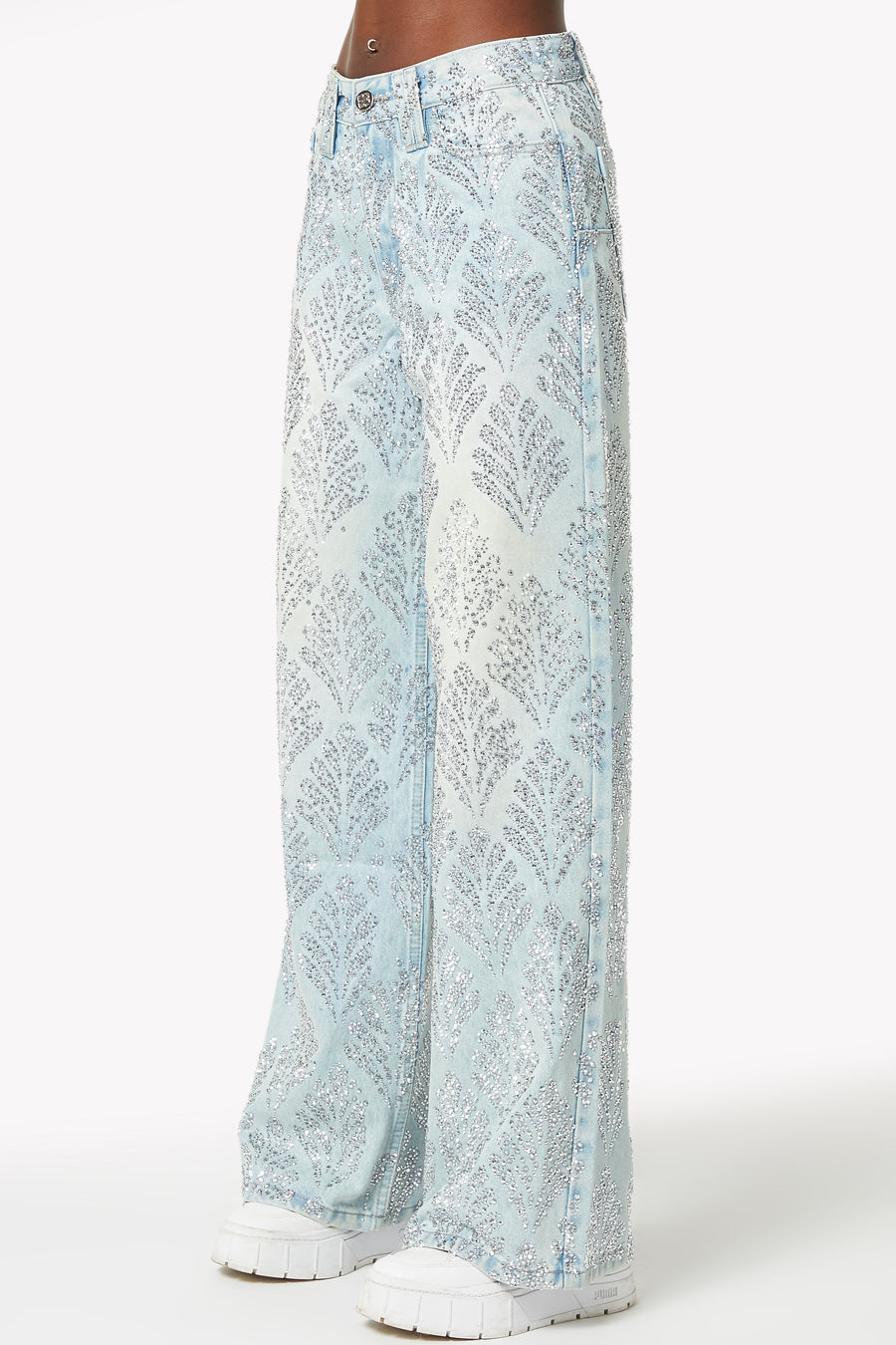 Aqua Blue Embellished Flared Denim
