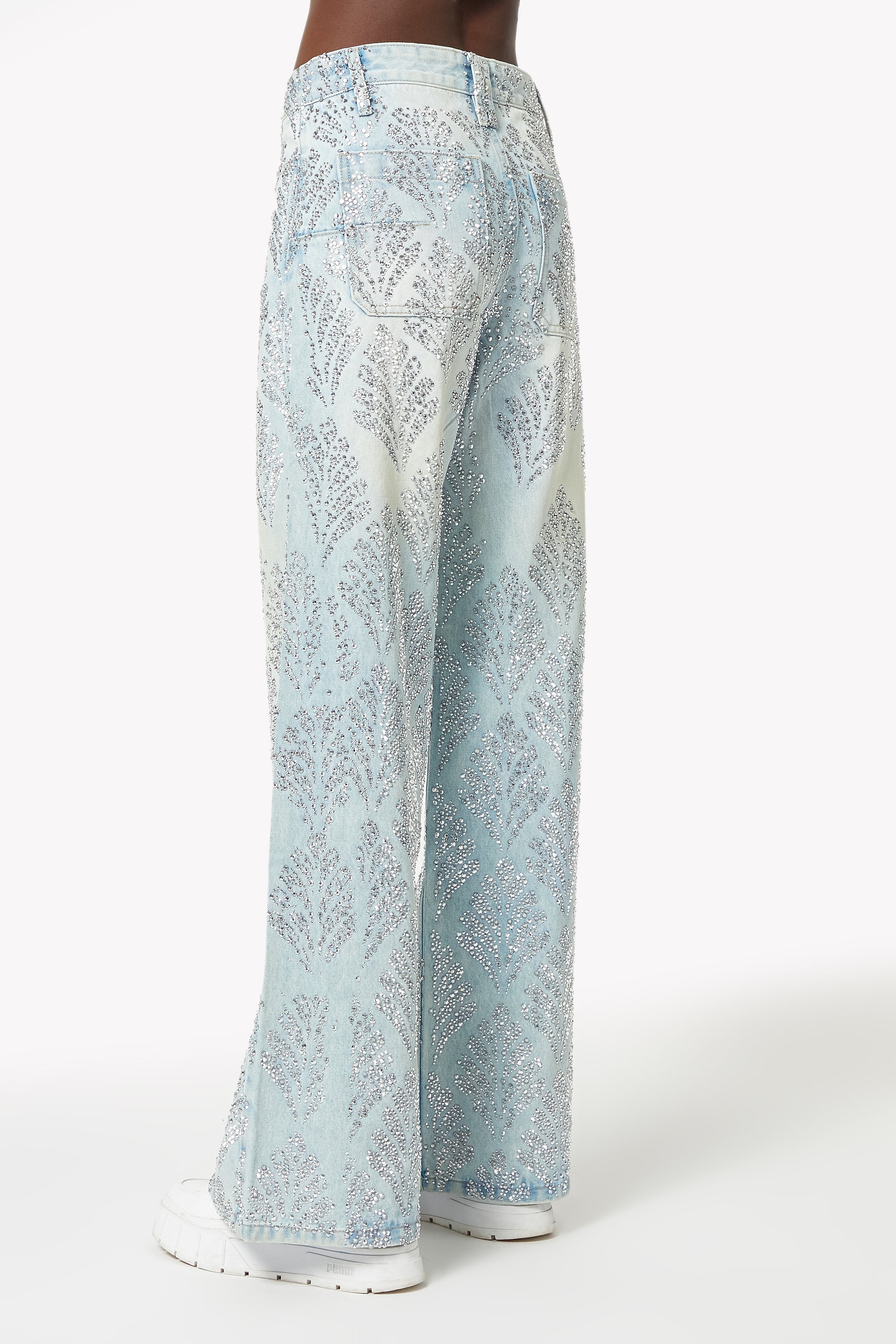 Aqua Blue Embellished Flared Denim