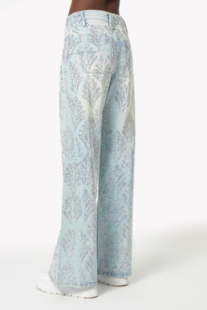Aqua Blue Embellished Flared Denim
