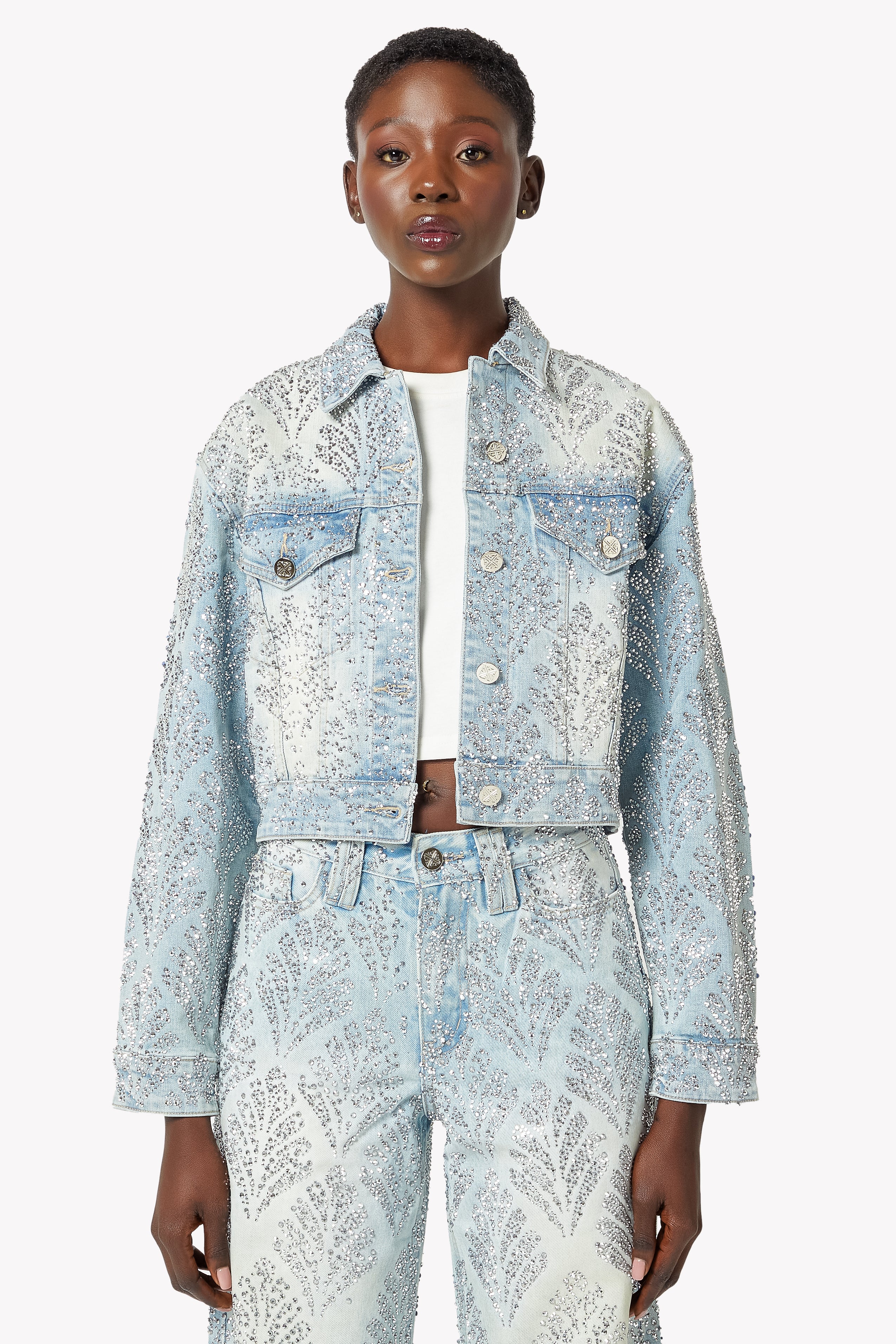 Aqua Blue Embellished Denim Jacket – GUAPI CLOTHING FZ-LLC