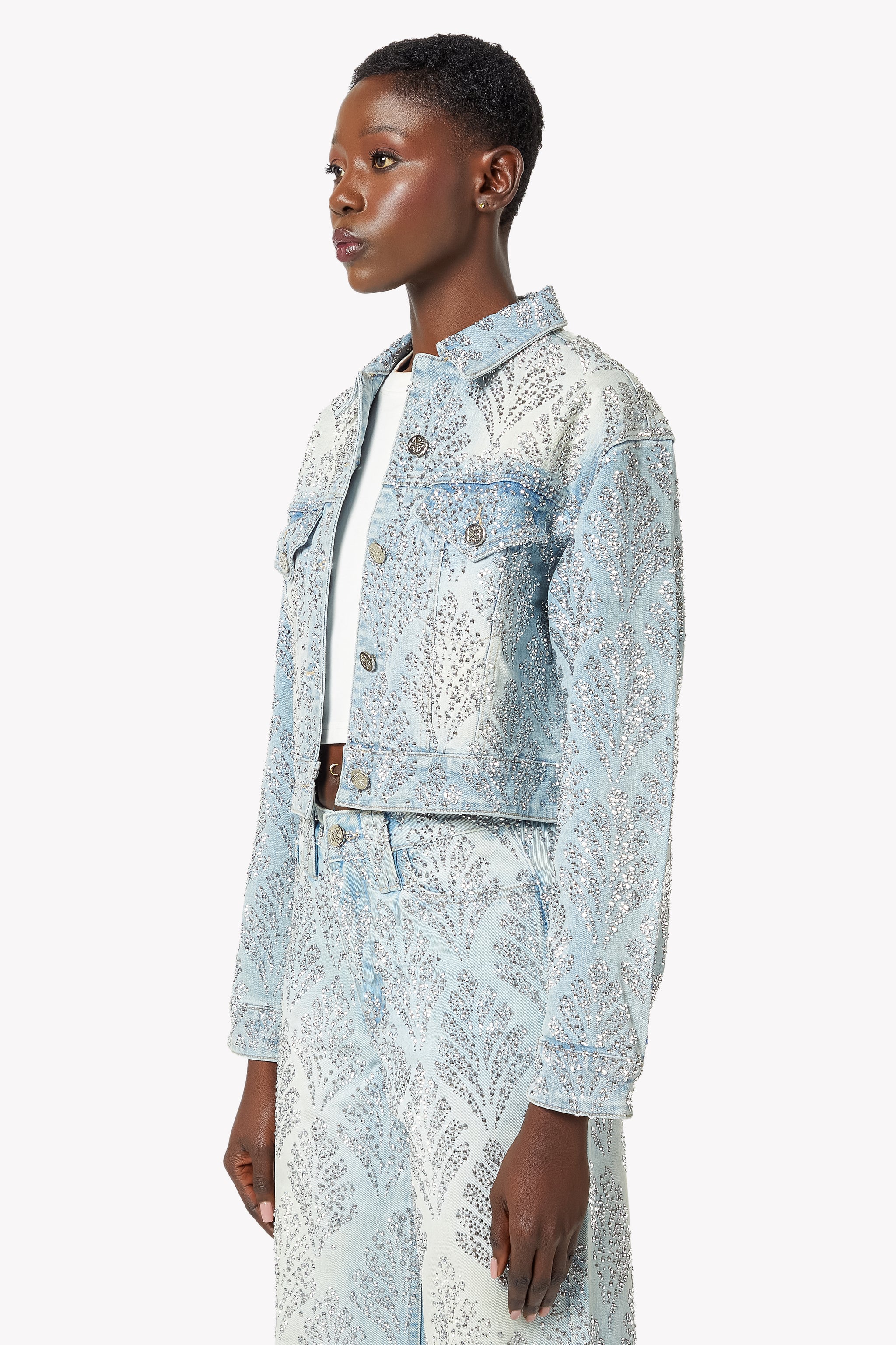 Aqua Blue Embellished Denim Jacket
