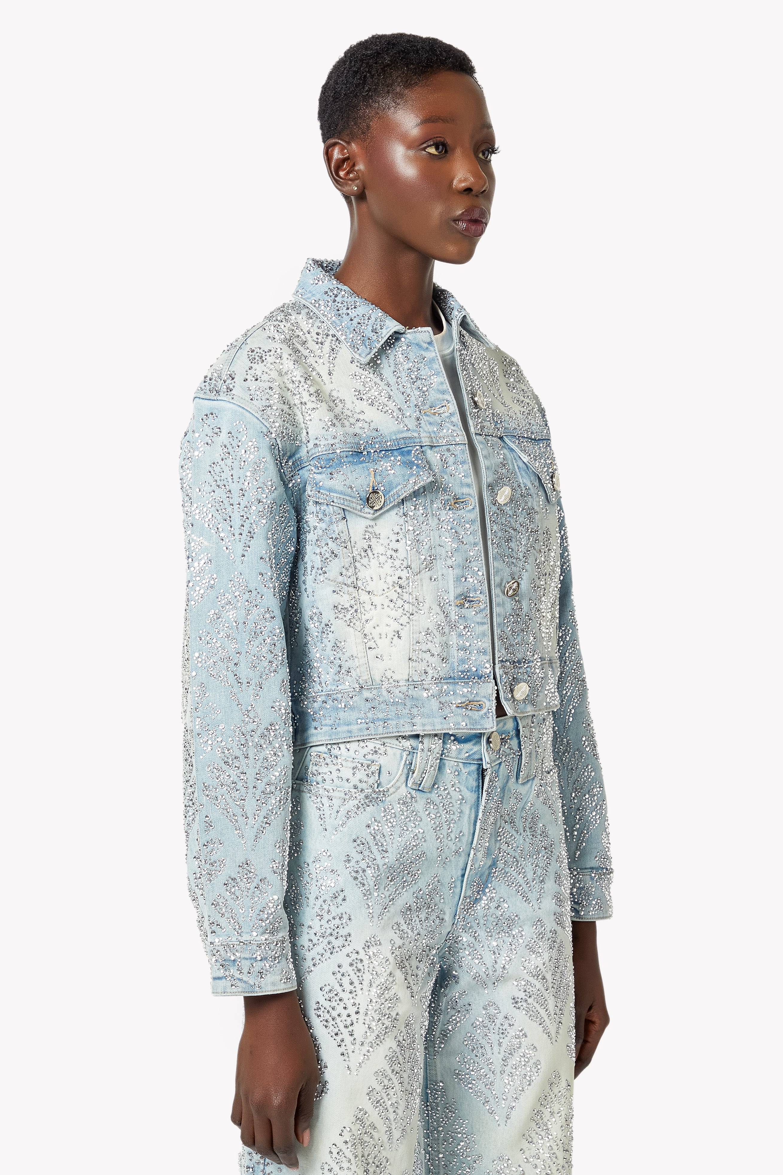 Aqua Blue Embellished Denim Jacket – GUAPI CLOTHING FZ-LLC