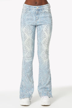 Aqua Blue Embellished Stacked Denim - Guapi Clothing