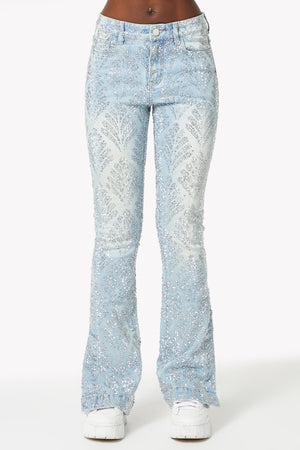 Aqua Blue Embellished Stacked Denim