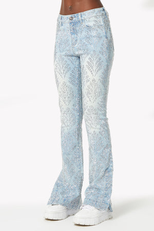 Aqua Blue Embellished Stacked Denim