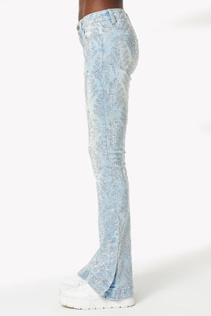 Aqua Blue Embellished Stacked Denim