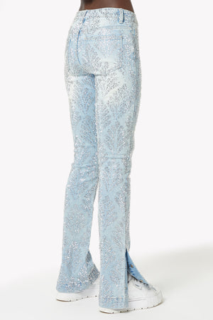 Aqua Blue Embellished Stacked Denim
