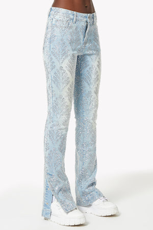 Aqua Blue Embellished Stacked Denim