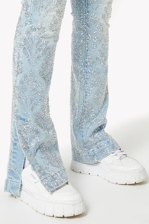Aqua Blue Embellished Stacked Denim