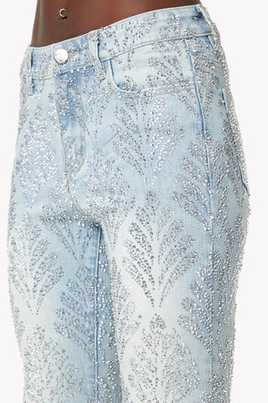 Aqua Blue Embellished Stacked Denim